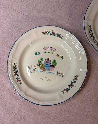 Lovely ironstone plates pair with sweetest scene and pink horses!