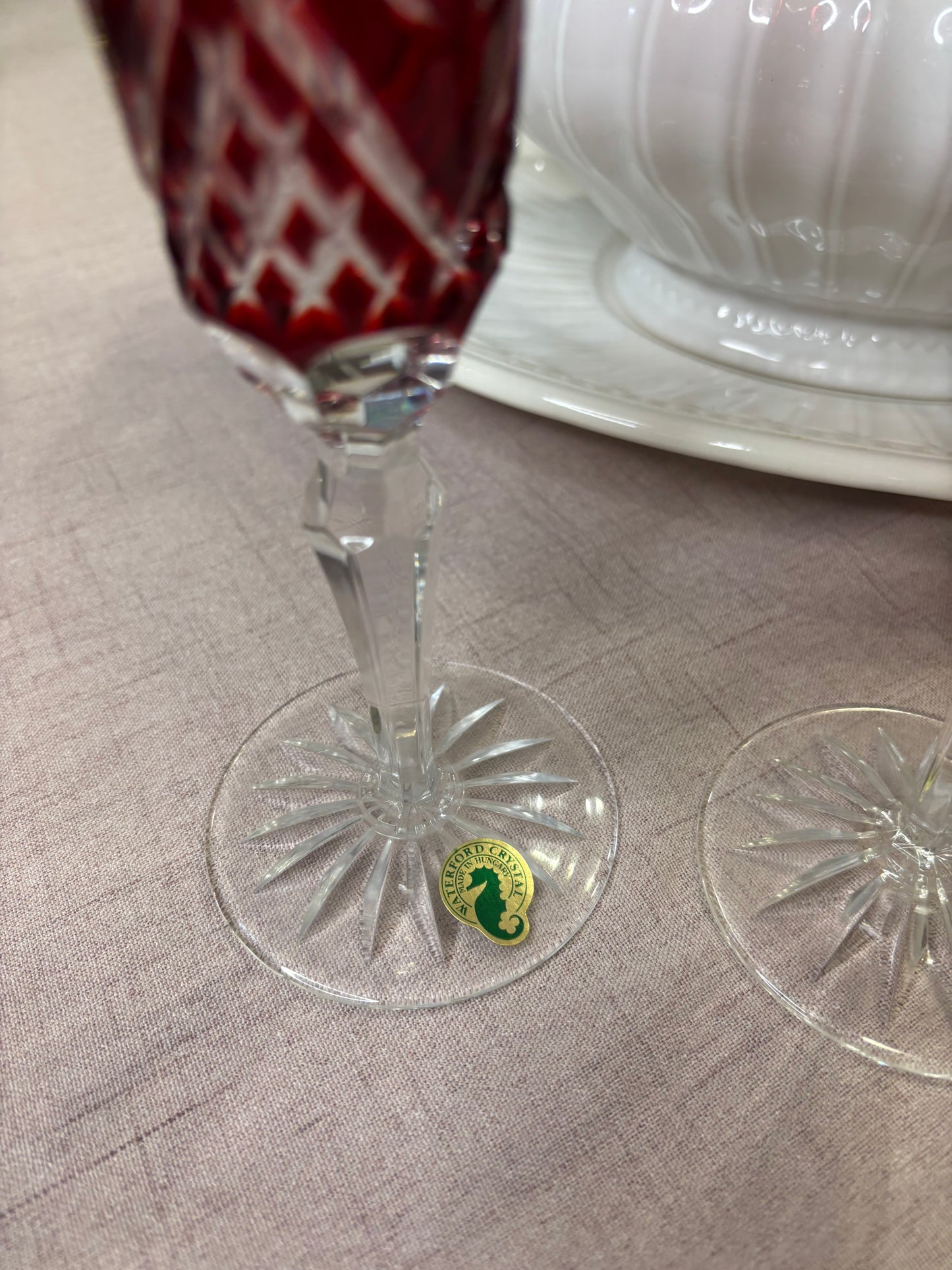 Stunning Waterford Crystal Red Champagne Flutes pair!