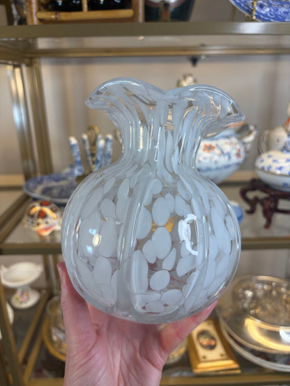 Lovely Ruffled edge white spotted vase!