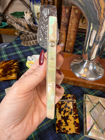 Antique Mother-of-Pearl Calling Card & Credit Card Case | Engraved Cartouche | 3” × 4”