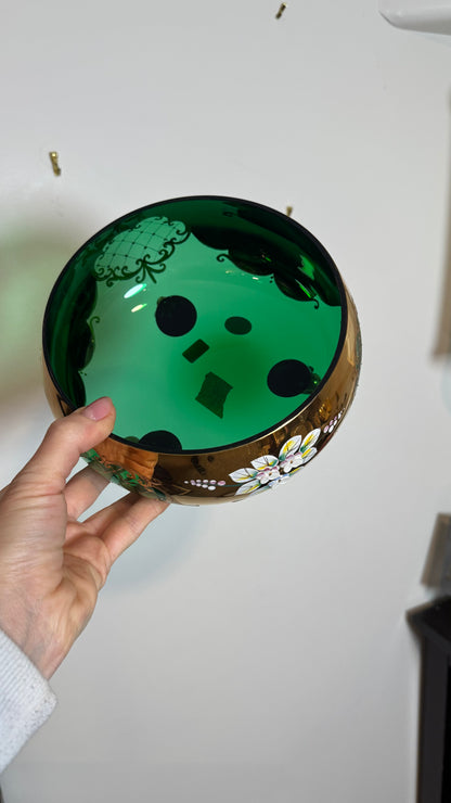 Reserved Bohemian glass green bowl