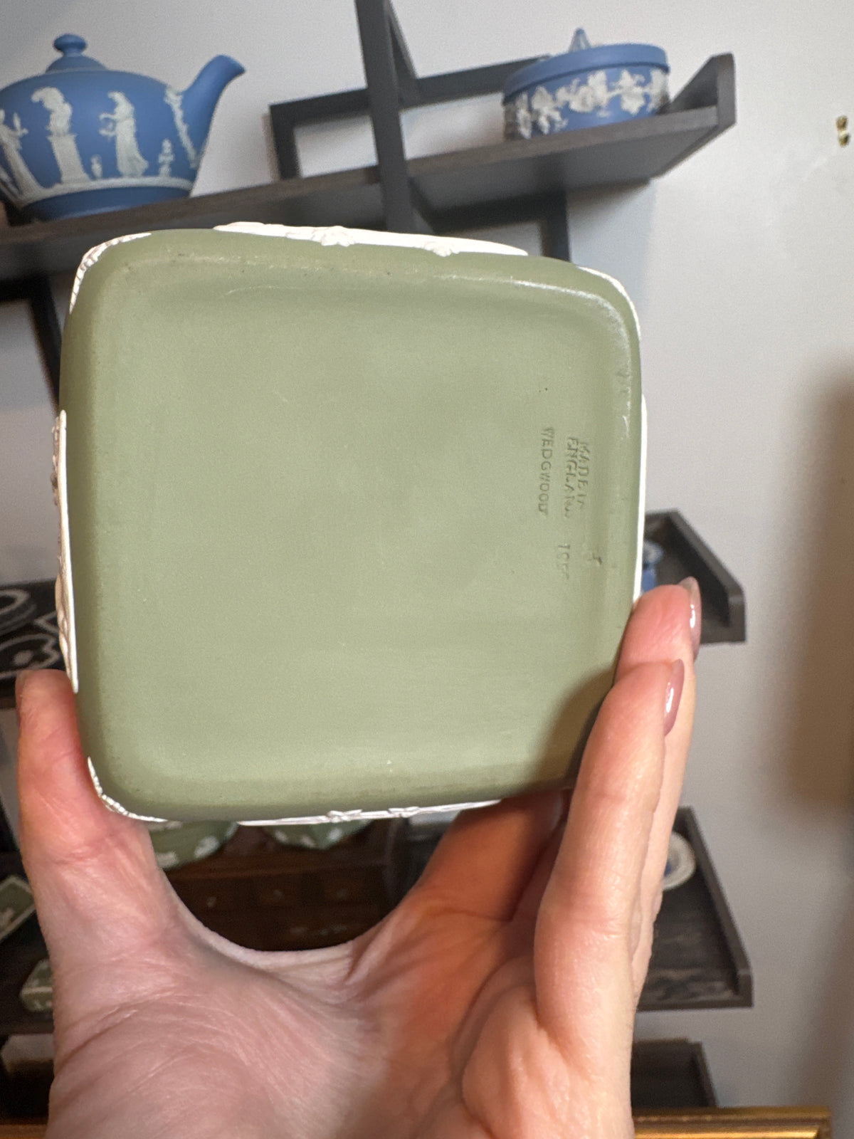 Wedgwood sage green square trinket box