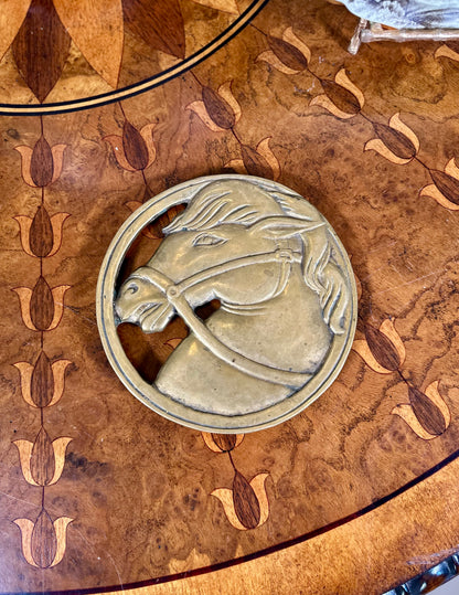 Vintage Cast Brass Equestrian Horse Head Trivet, 6.5”