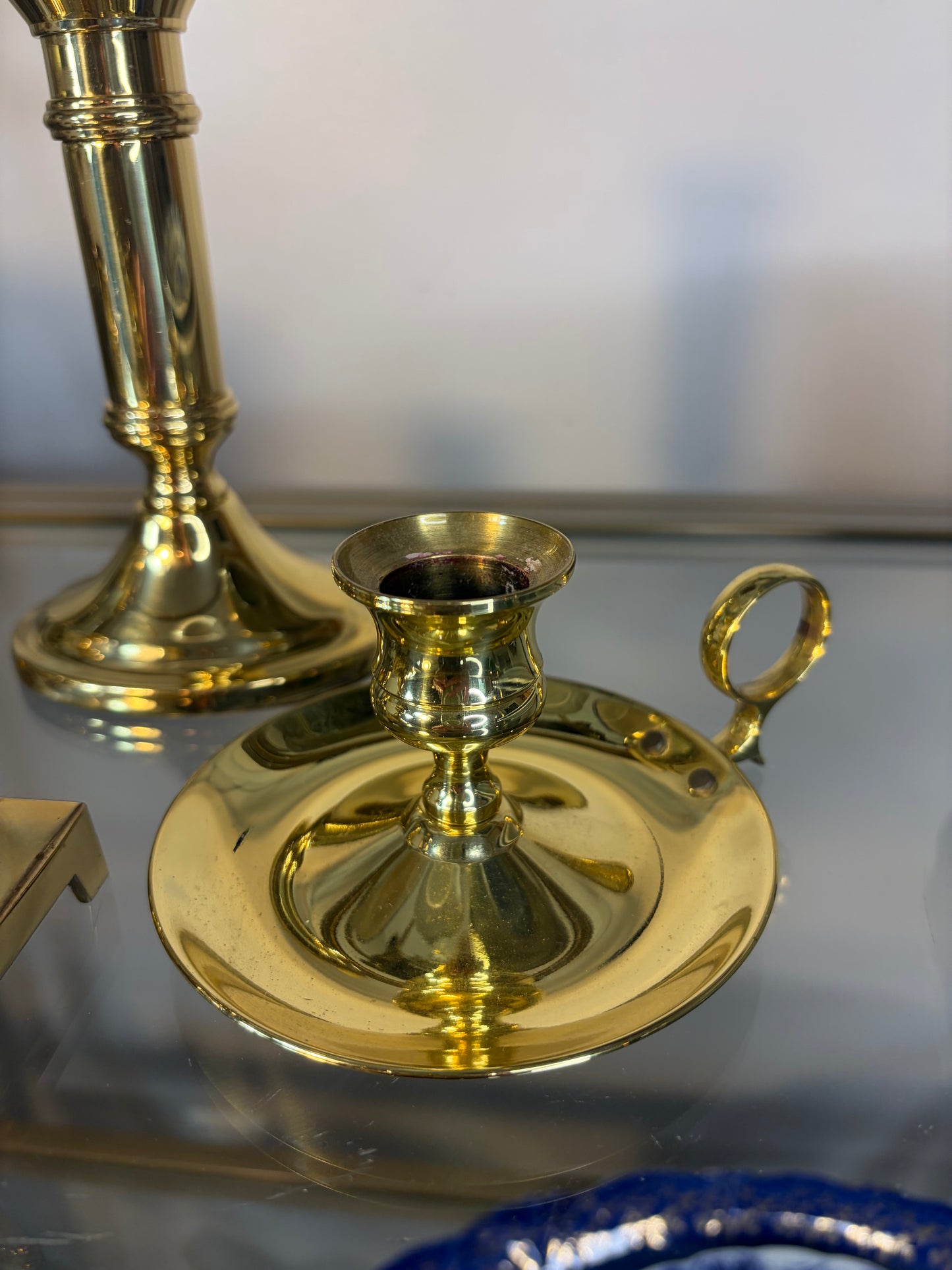 Lovely brass candleholders set of 4! Two marked Baldwin Brass!