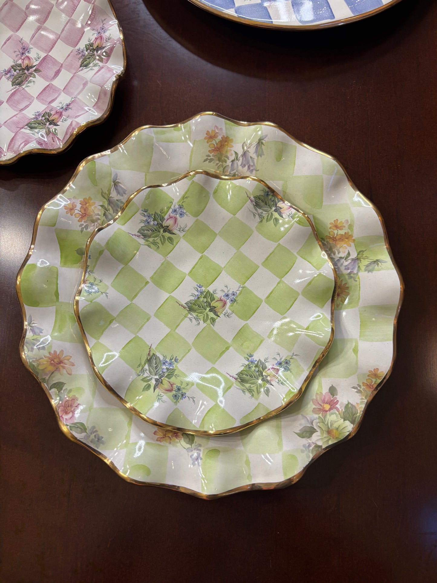 Vintage Mackenzie Childs Sweet Pea Fluted plates pair!
