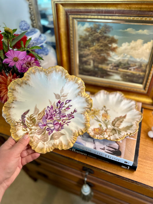 GORGEOUS Pair Antique Hand Painted Limoges Cabinet Plates, Made in France, 9.25"