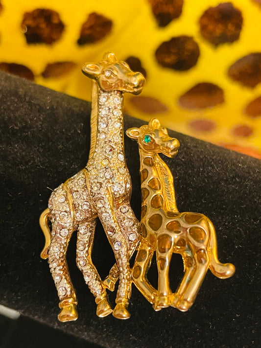 Vintage 2” Giraffe Pair Rhinestone Brooch - Pristine!