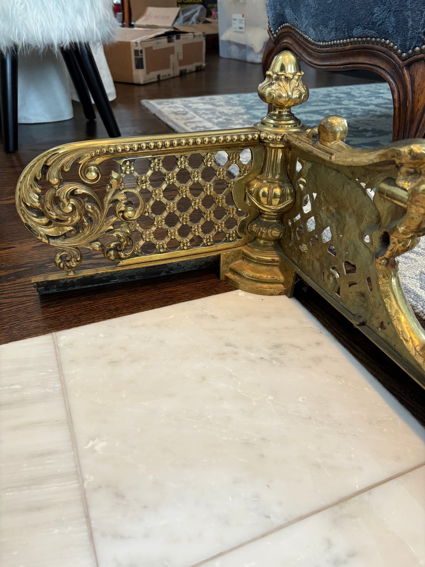 Large Brass Fireplace Fender