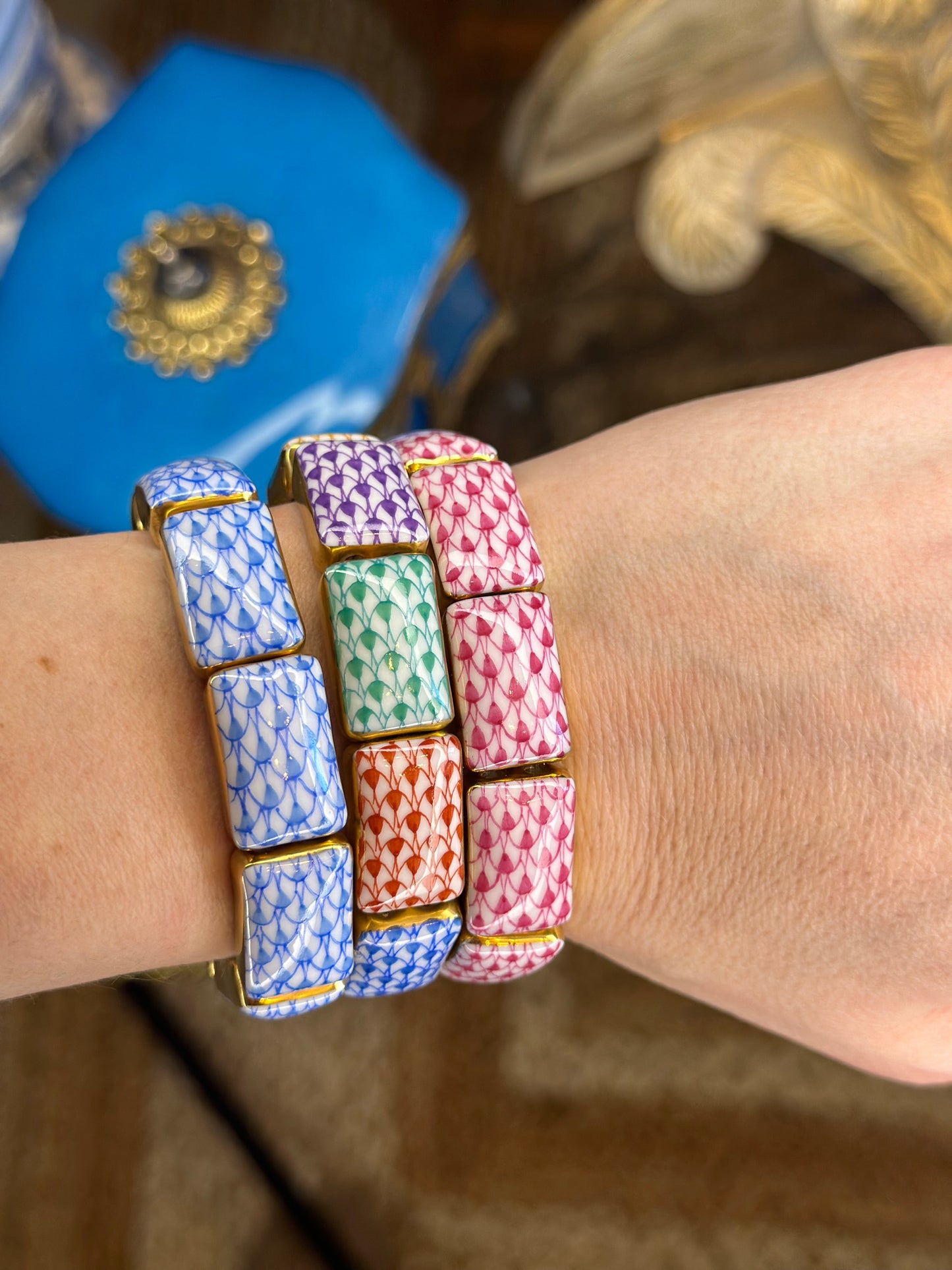 Herend Fishnet Link Stretch Bracelet - Multiple Colors Available