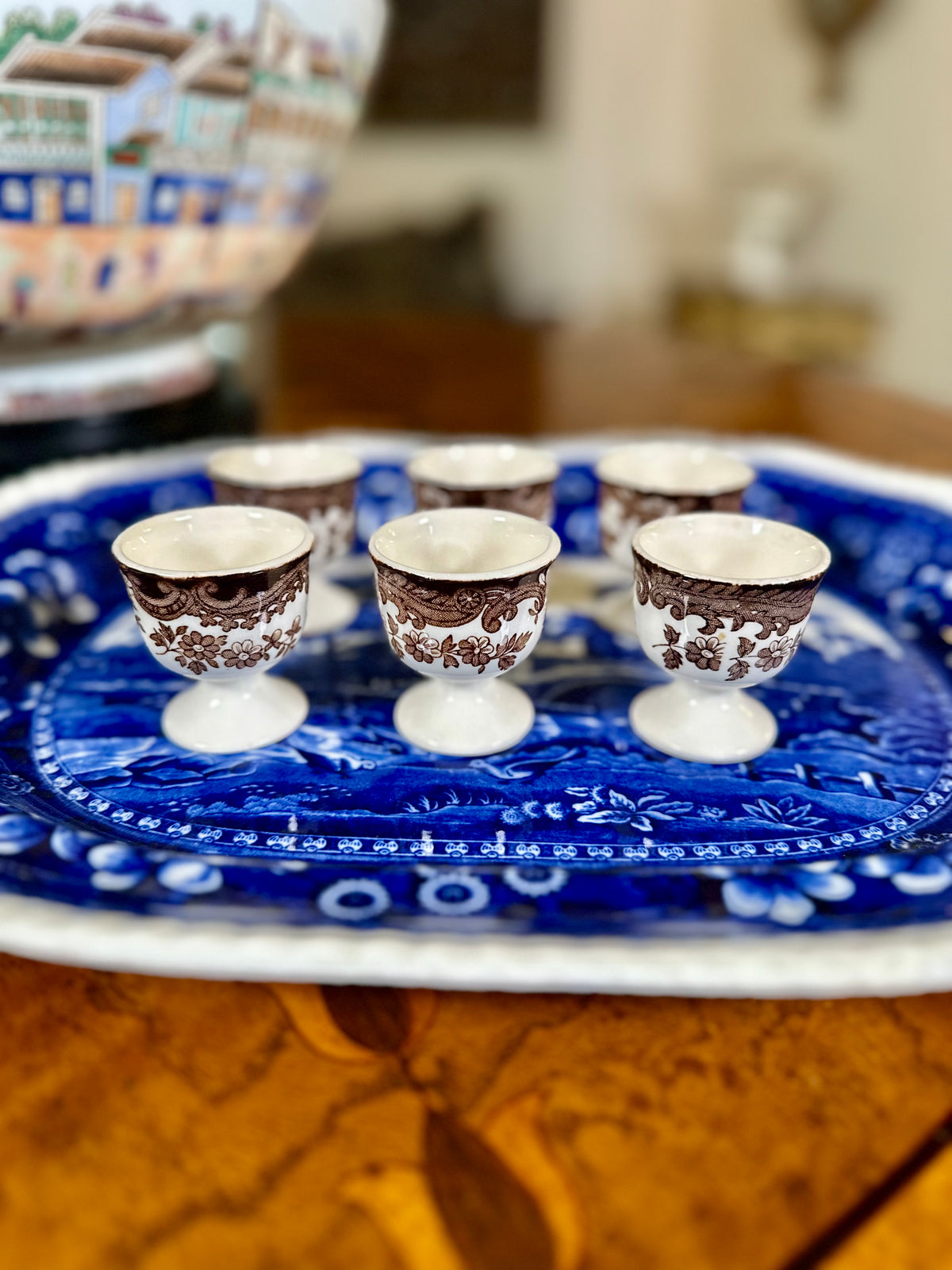 Set of 6 Vintage Royal Worcester Palissy Game Series Brown Transferware Egg Cups | England