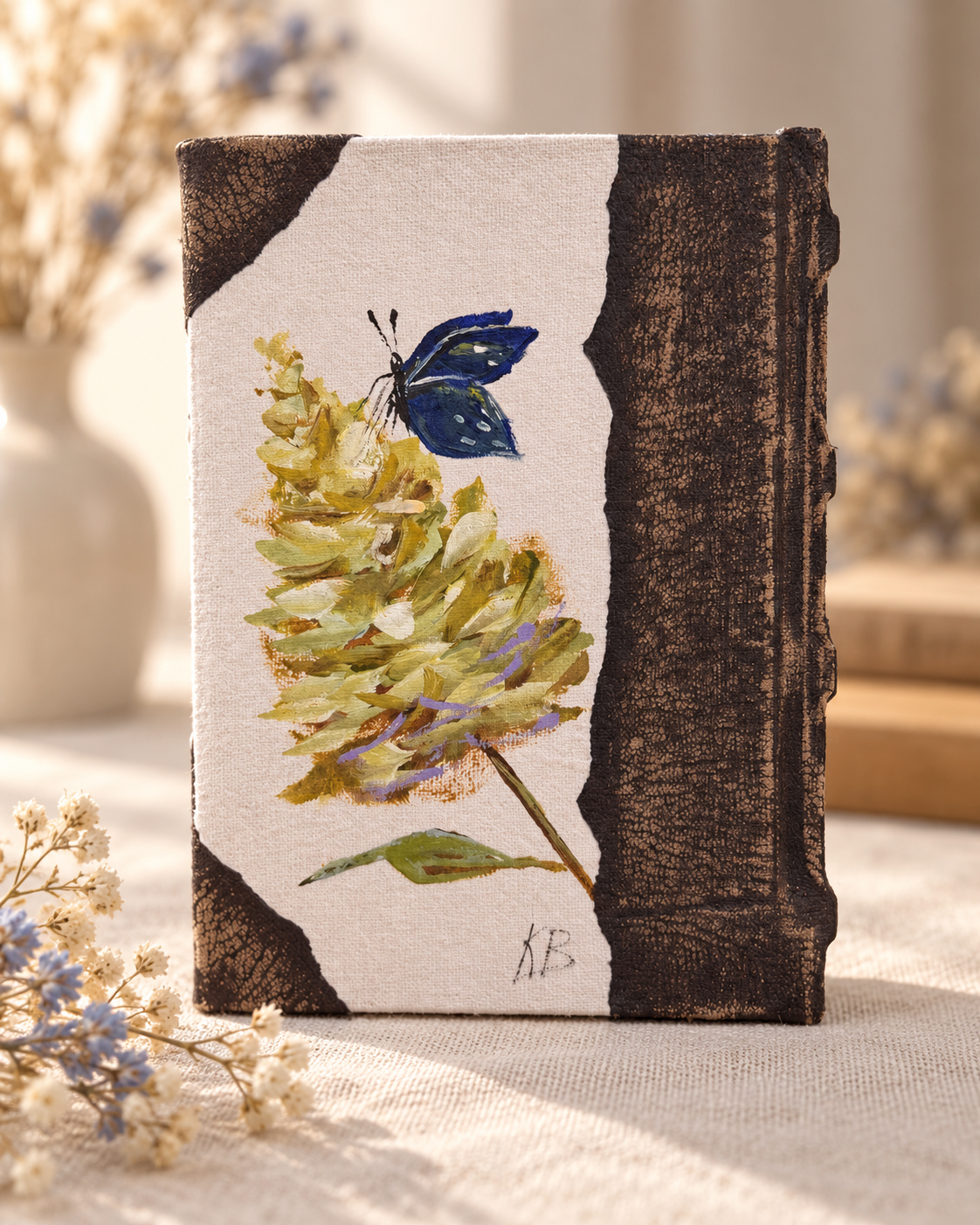 Hand-Painted Blue Butterfly Floral Journal – 6×4 Inches
