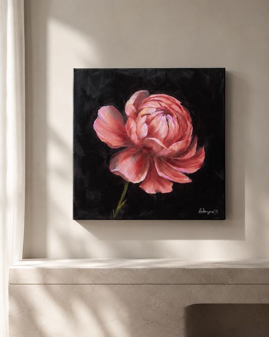 Pink peony original oil painting 12x12”