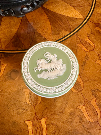 19th Century Antique Wedgwood Jasper Dip "Pomade" Lidded Box in Sage Green
