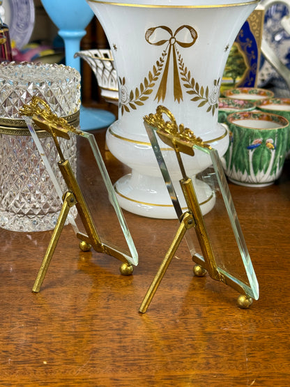 Antique French Louis XVI Gilt Brass & Beveled Glass Picture Frames – Matching Pair | c.1900