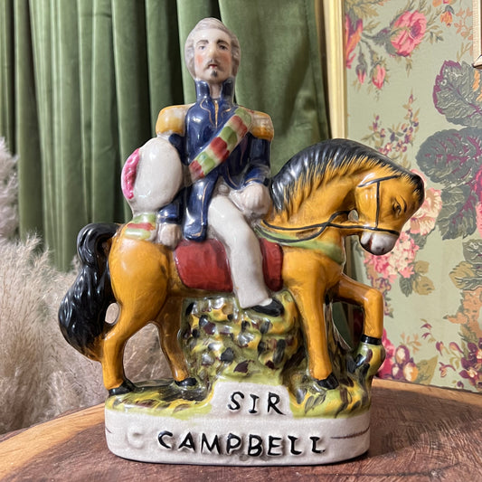 Vintage Staffordshire Reproduction Sir Campbell and his Horse Figure 9” - Pristine!
