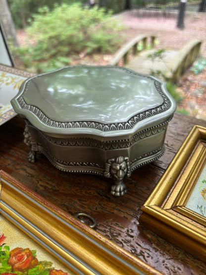 Reserved! Pewter dressser box with lion claw feet!