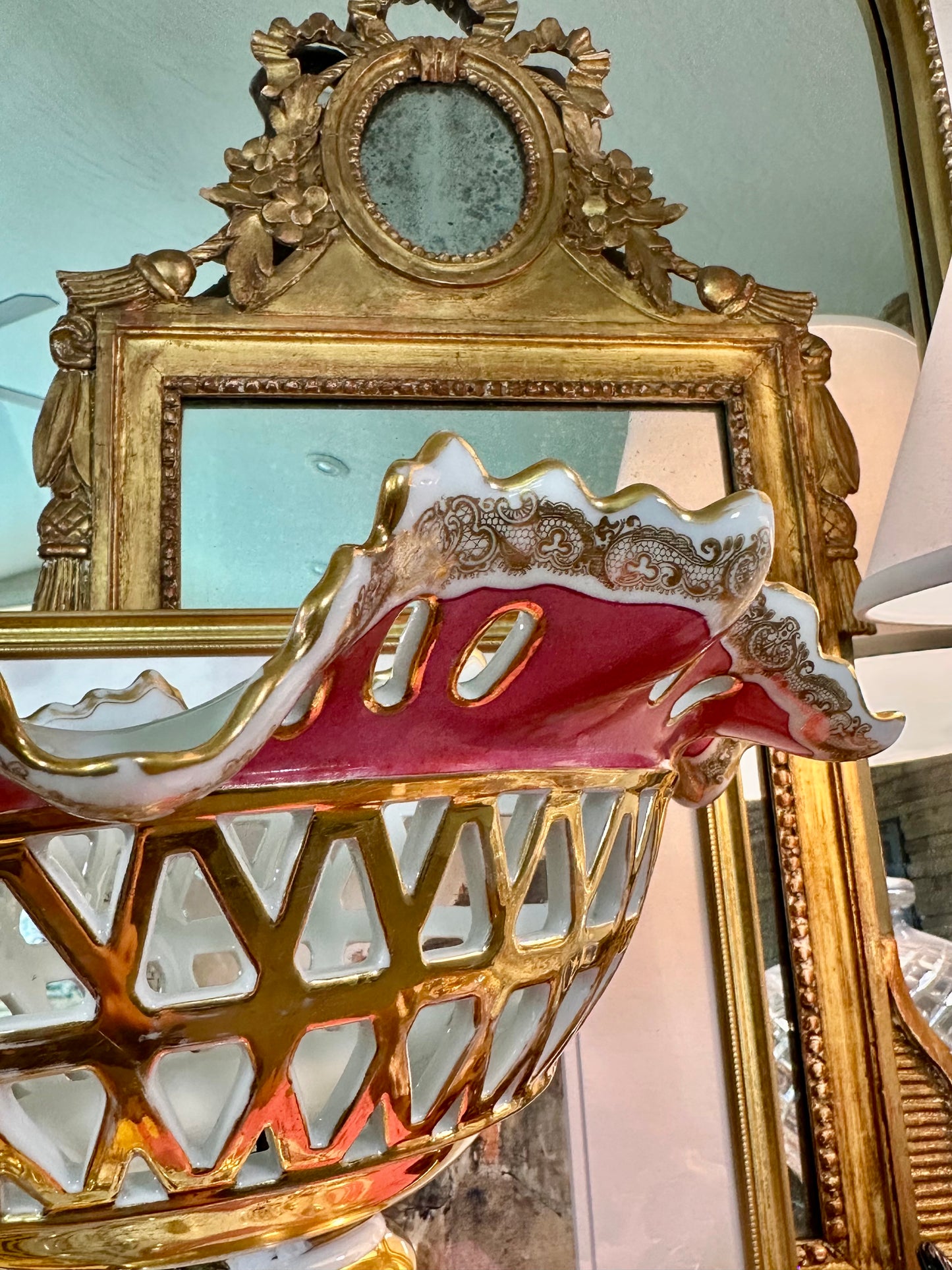 EXQUISITE 19th Century Old Paris Porcelain Reticulated Corbeille de Fruits Grand Centerpiece, 17"