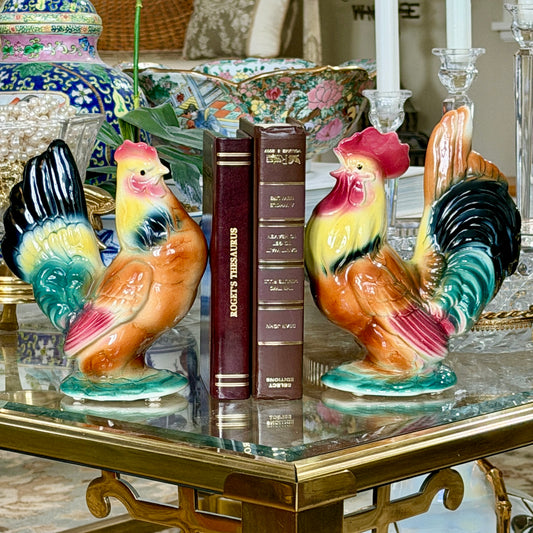 Fabulous Vintage roosters rustic French decor pieces bookends
