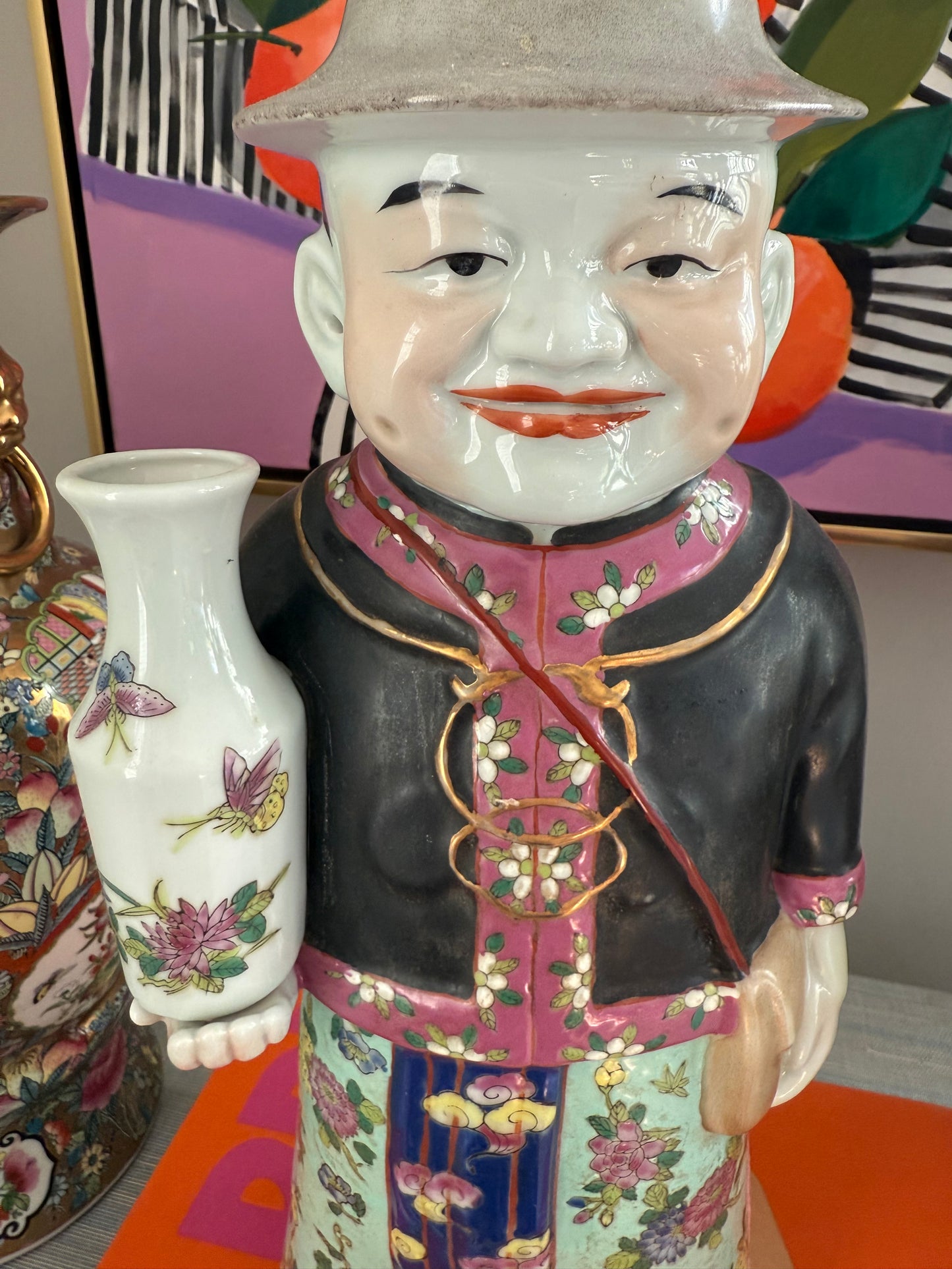 Vintage Chinese “Wise Man” Famille Rose 18” Statue