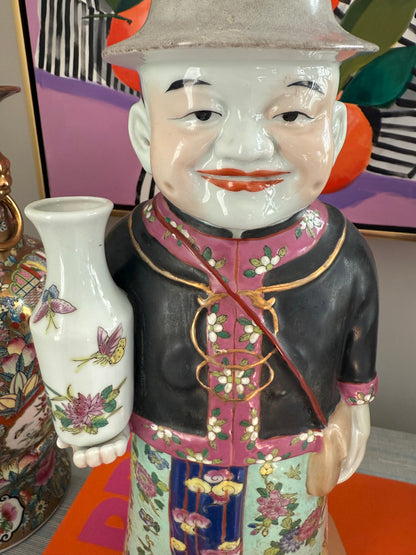 Vintage Chinese “Wise Man” Famille Rose 18” Statue