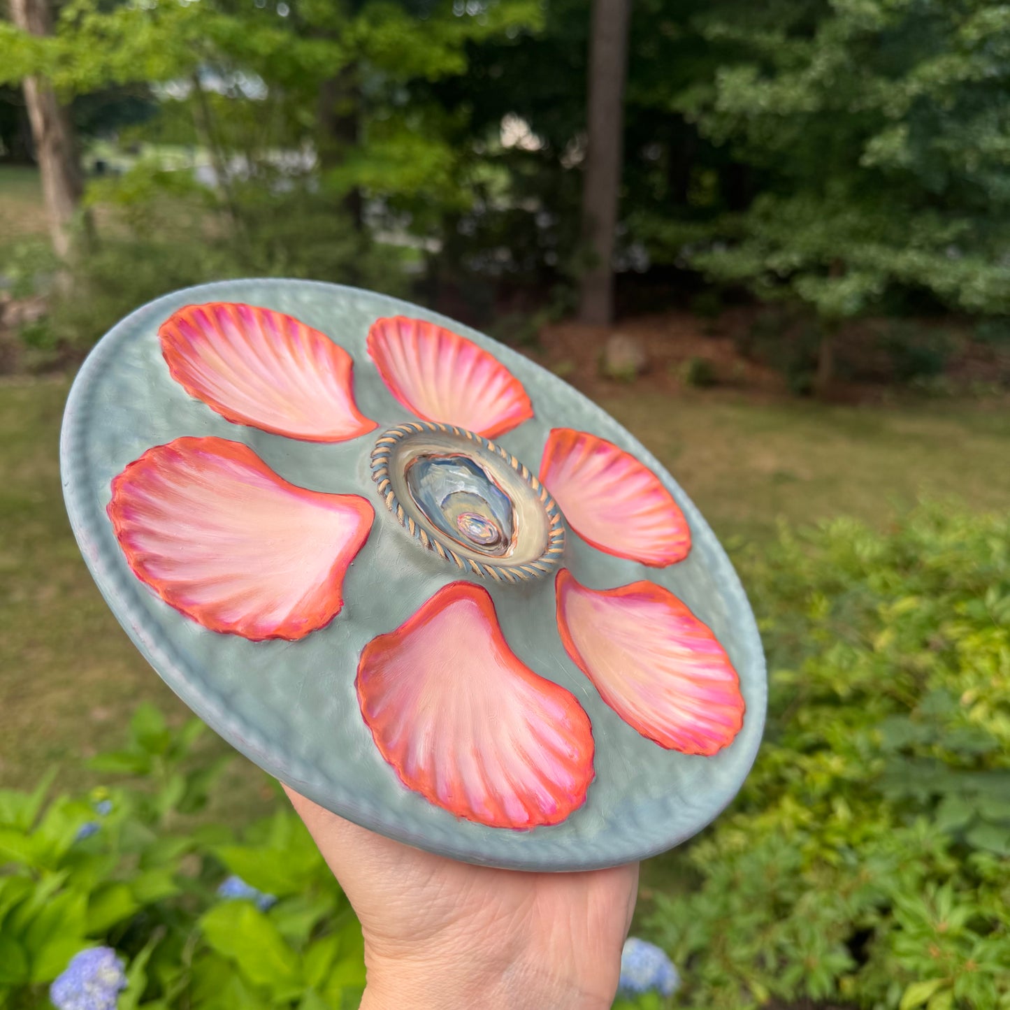 Pearl hand painted oyster plate