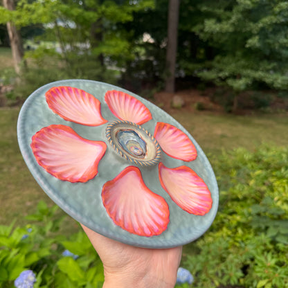 Pearl hand painted oyster plate