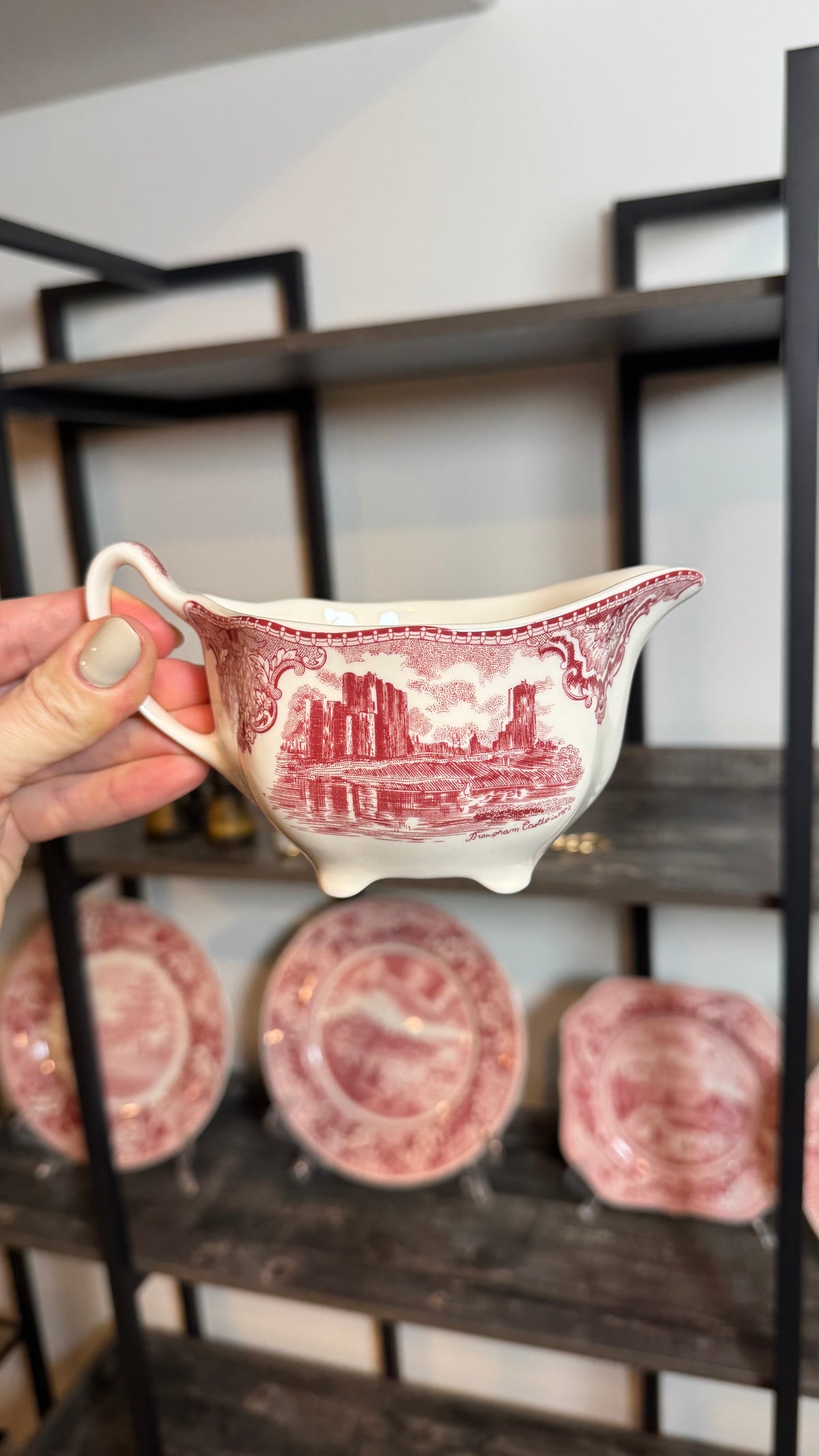 Vintage Johnson bros porcelain red transferware gravy boat creamer