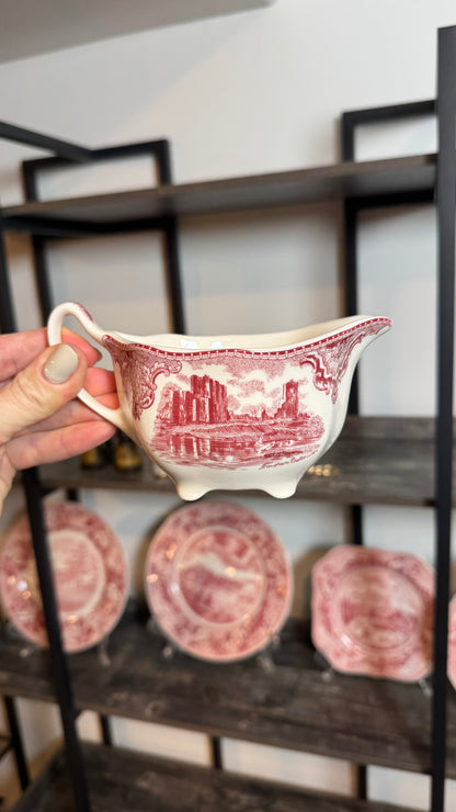 Vintage Johnson bros porcelain red transferware gravy boat creamer