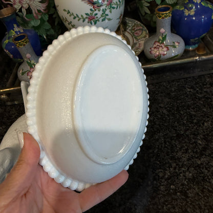 Vintage white rooster lidded dish serving milk glass 8 x 5
