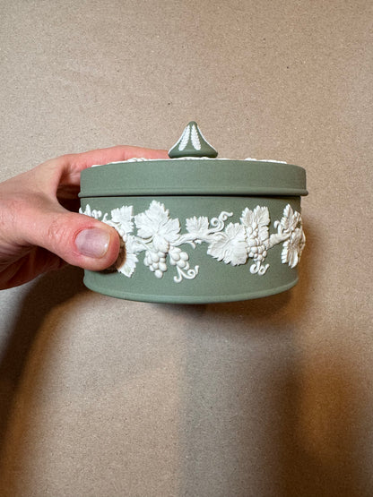 RESERVED - GREENBERG_K - Live 06/15 sage green Wedgwood circus tip lidded jar