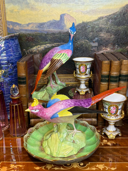 Rare - Antique Pair Copeland Spode China Porcelain Birds, Circa 1915 | English Hand-Painted Figures