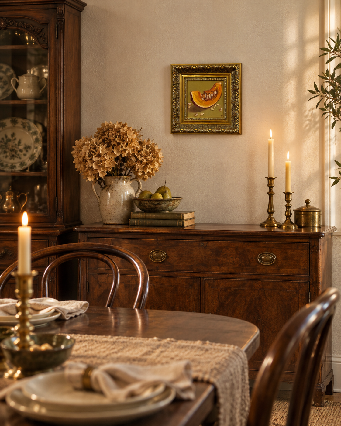 Original Pumpkin Slice Oil Painting in Ornate Gold Frame – 9.5 × 9.5 Inches