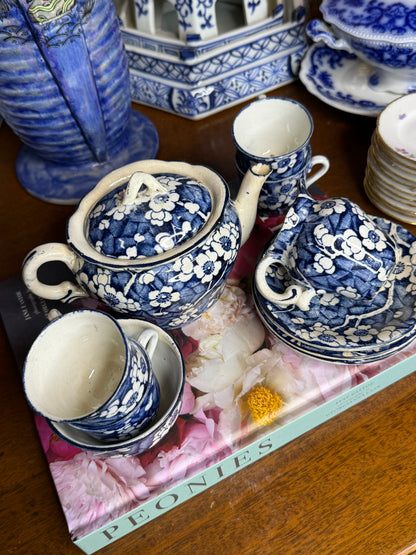 RESERVED - ANTIQUE CHILD'S TEA SET, BLUE CHERRY BLOSSOM