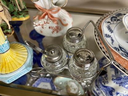 Lovely rolling cart condiment holder!