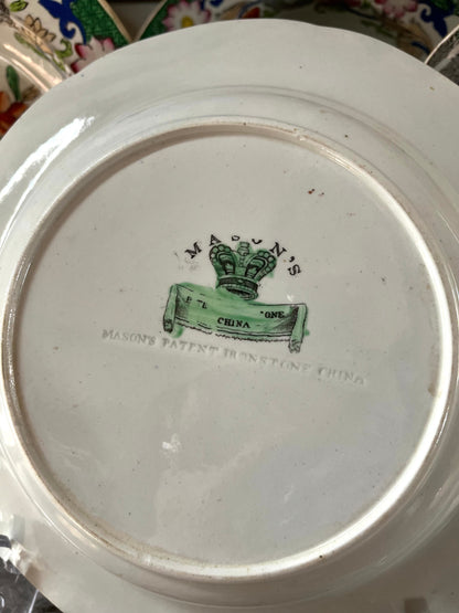 Live 09/20 Antique Mason’s Patent Ironstone China – Set of Four Georgian Plates, Table & Flower Pot Pattern, c.1818