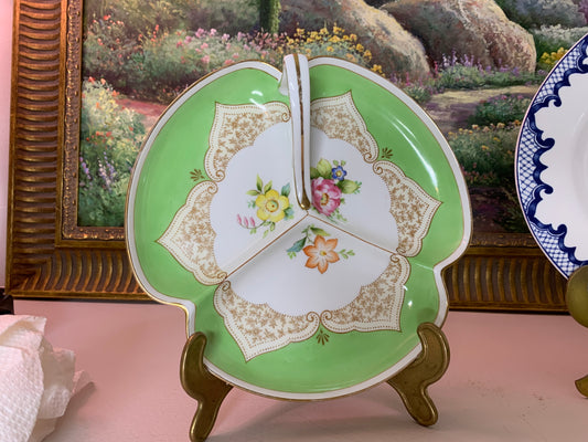 Beautiful divided green and white dish with florals!
