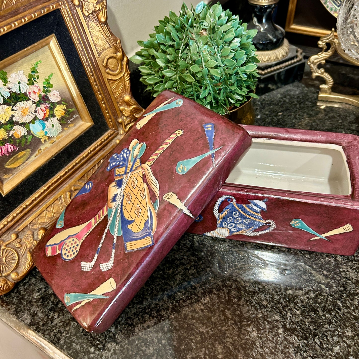 Gorgeous large golf ceramic lidded box decor