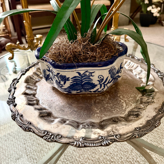 Aged vintage Silver over copper baroque tray 16 d