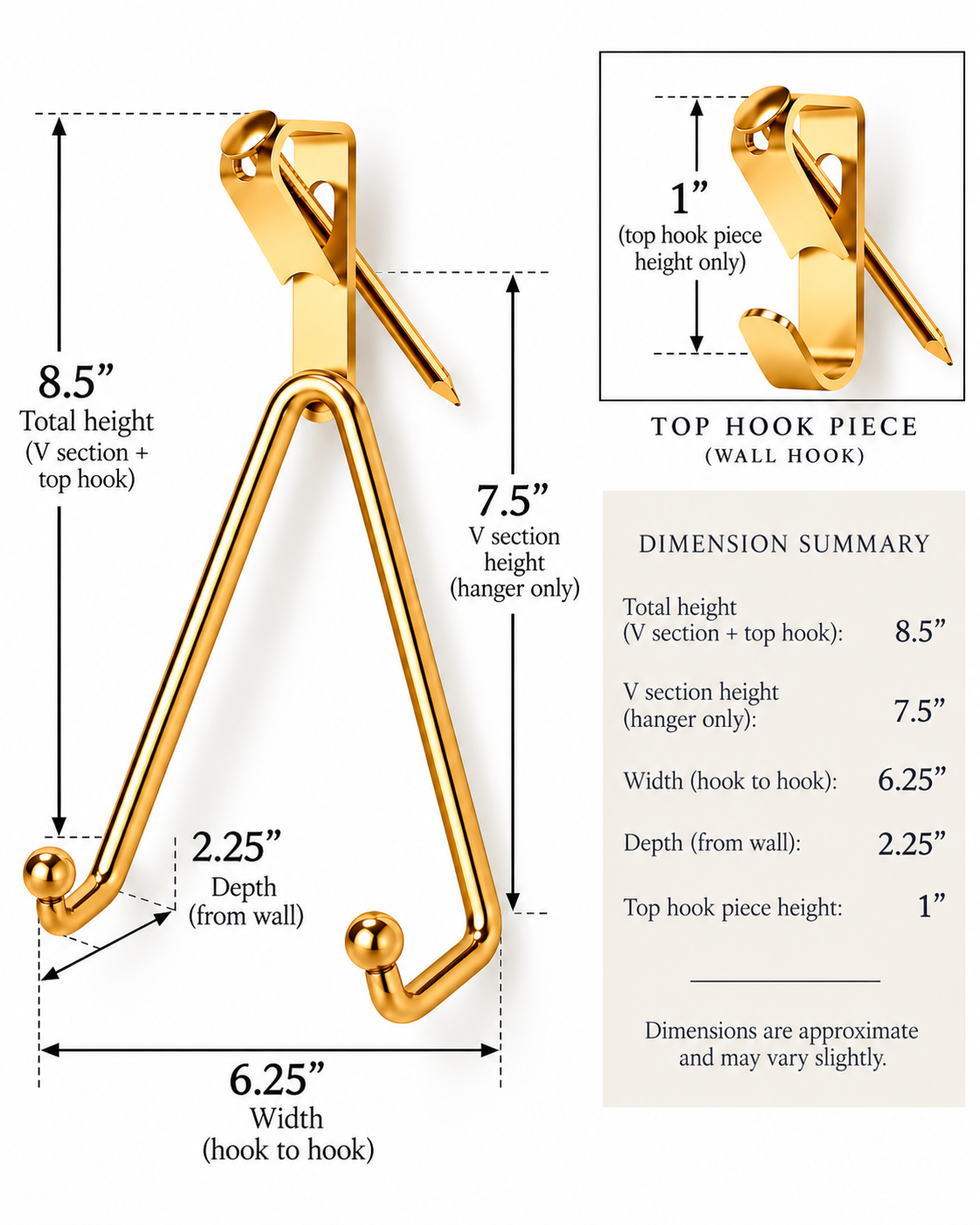 Shiny Brass/Gold Wall Mount For Plate Wall/ Plate Hanger | Fits Medium Diameter Plates Fits 8.5–10” Plates