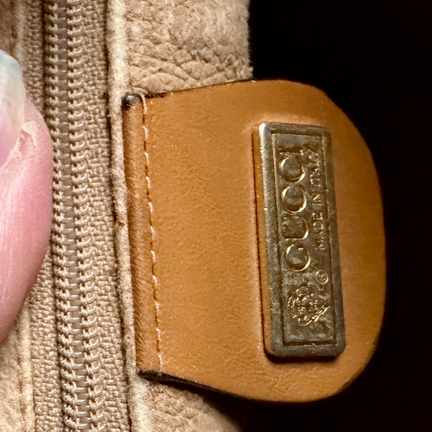 Vintage Gucci GG Monogram Neutral Cream Brown Leather Trim Crossbody Handbag