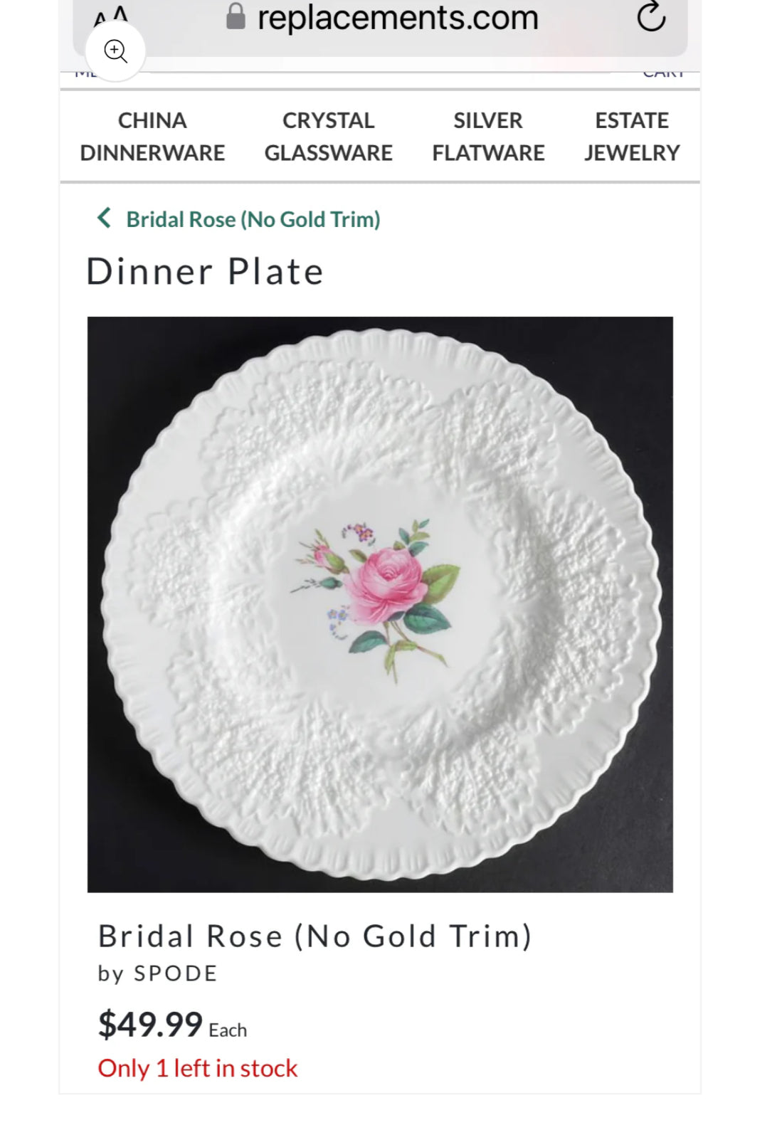 Rare Antique Spode of England set of 7 bone china dinner plates in Bridal Rose