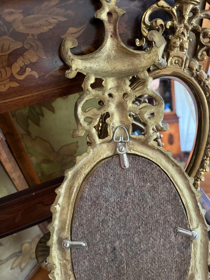 Live 08/11 Elegant Pair of Adam Style Neoclassical Gilt Brass Mirrored Wall Sconces Circa 1930s–1940s