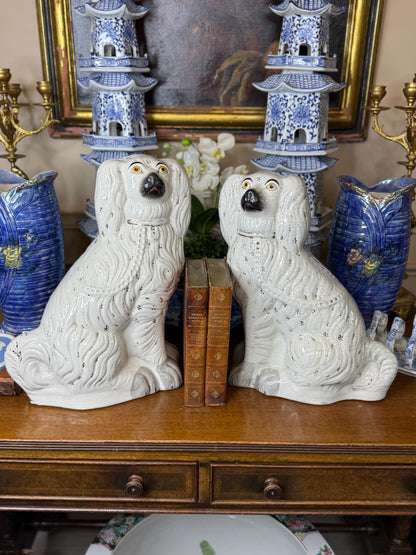 Early 19th Century Staffordshire Spaniel Pair – Overscale Mantel Dogs, 14” & 13.5”