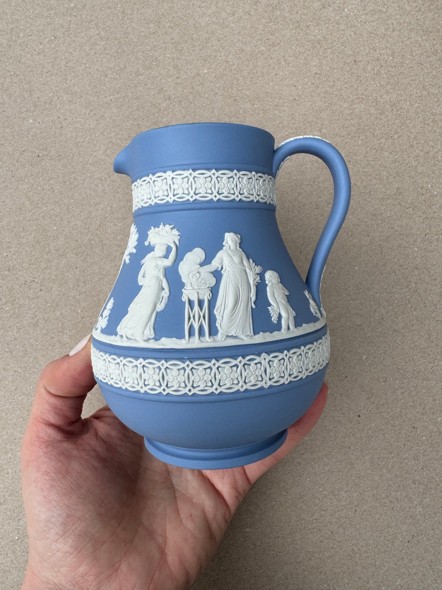Light blue Wedgewood water pitcher 5”