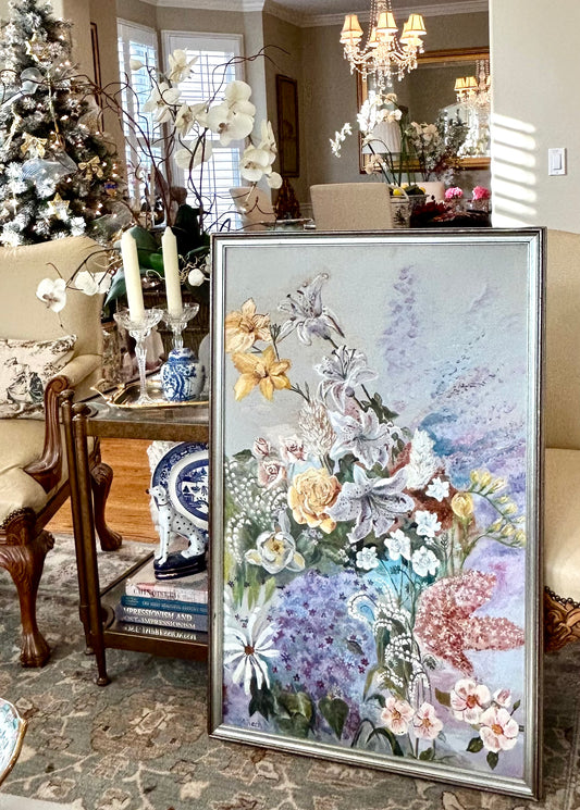 Lovely large floral botanical  original oil painting signed by artist.
