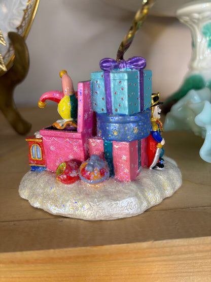 Radko ornament stand with toy box decor!