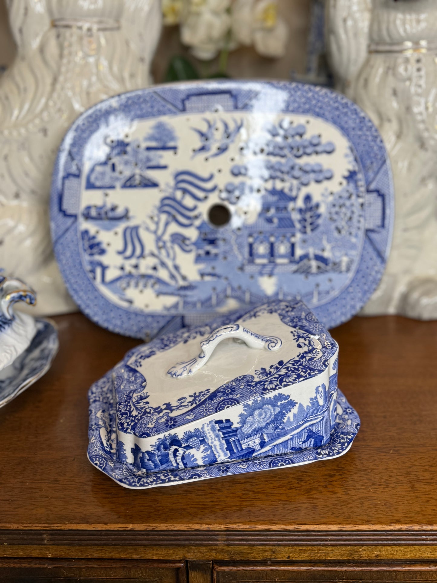 Pristine! Antique Copeland Spode “Blue Italian” Cheese Dish & Cover, c.1920 – English Transferware - DA4284