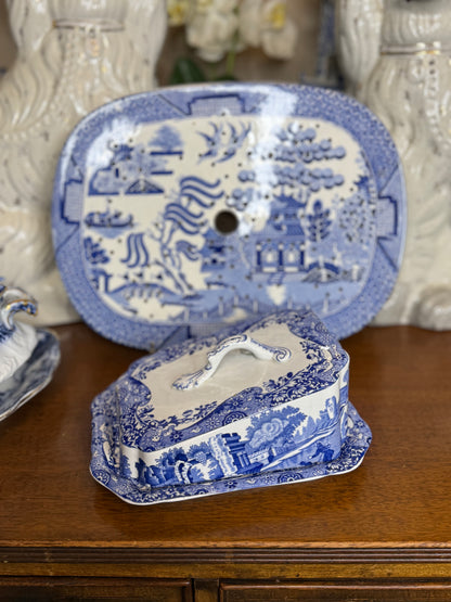 Pristine! Antique Copeland Spode “Blue Italian” Cheese Dish & Cover, c.1920 – English Transferware - DA4284