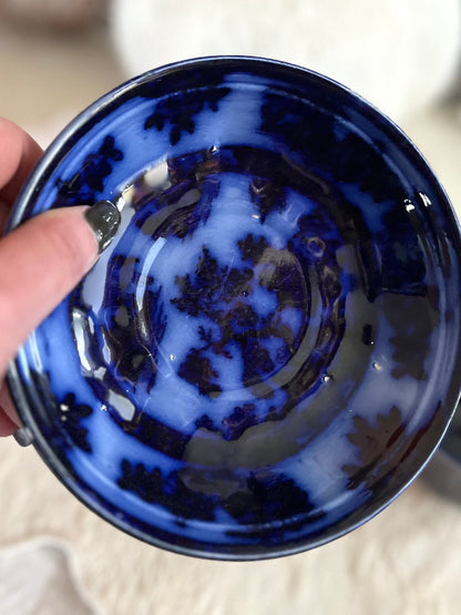 Stunning Deep Saturation Antique John Wood (Wedge Wood) Flow Blue Tea Bowl & Saucer | Victorian Staffordshire “Chapoo”