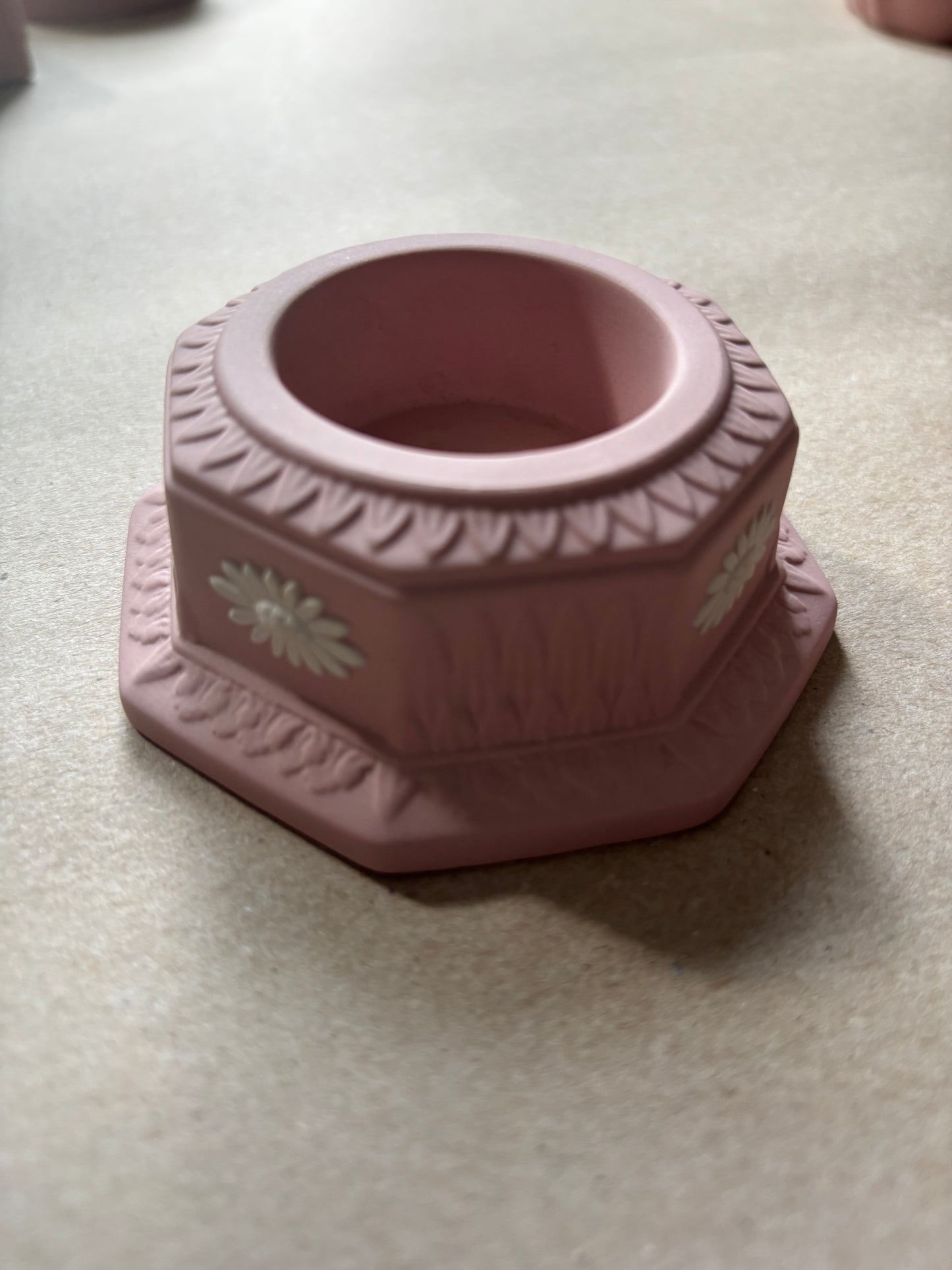 Cream pink with Daisy pair of candle holders￼Wedgwood